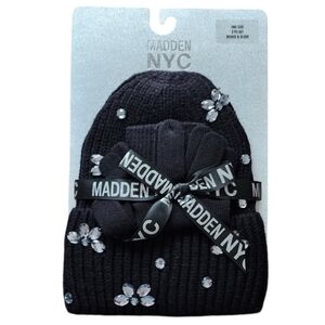 Madden NYC NWT One Size‎ Bling Black Beanie and Gloves Set